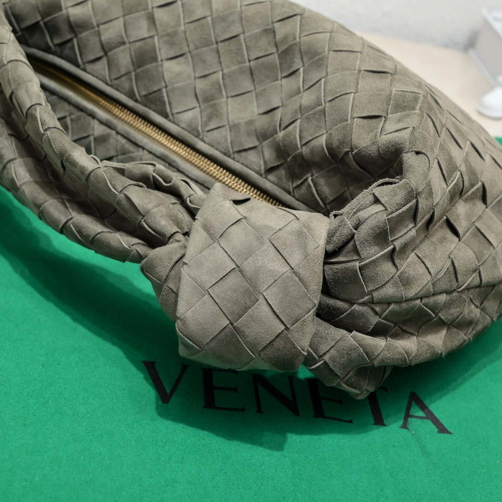 Bottega Veneta BV 690225 Teen Jodie intrecciato suede shoulder bag Dark Green