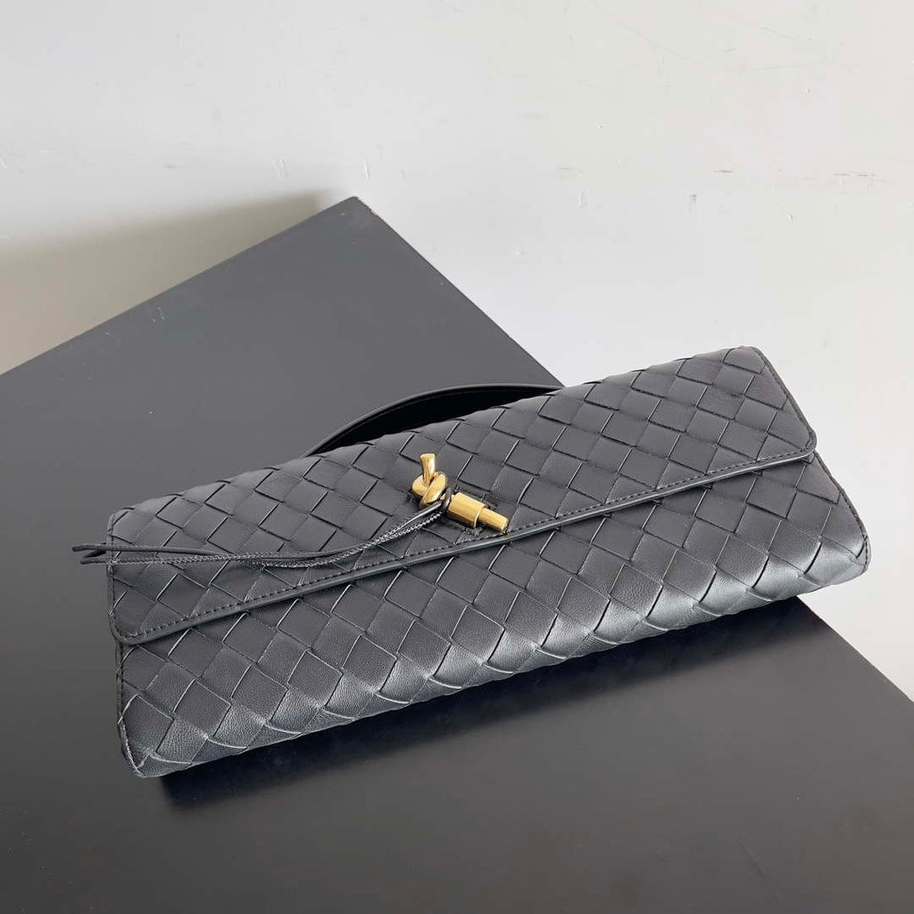 Bottega Veneta BV 741511 Long Clutch Andiamo With Handle Emerald Black