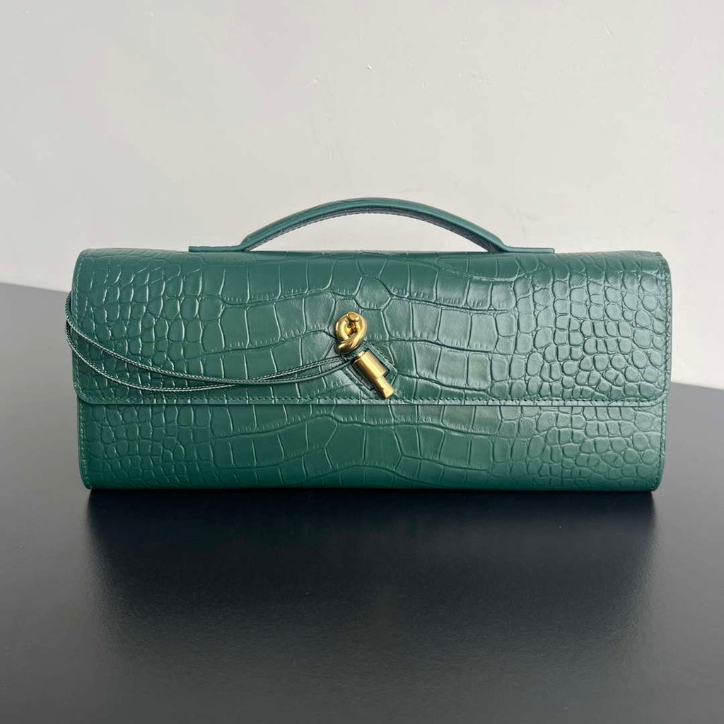 Bottega Veneta BV 741511 Long Clutch Andiamo With Handle Emerald Crocodile-grain Lambskin leather Green