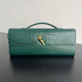 Bottega Veneta BV 741511 Long Clutch Andiamo With Handle Emerald Crocodile-grain Lambskin leather Green
