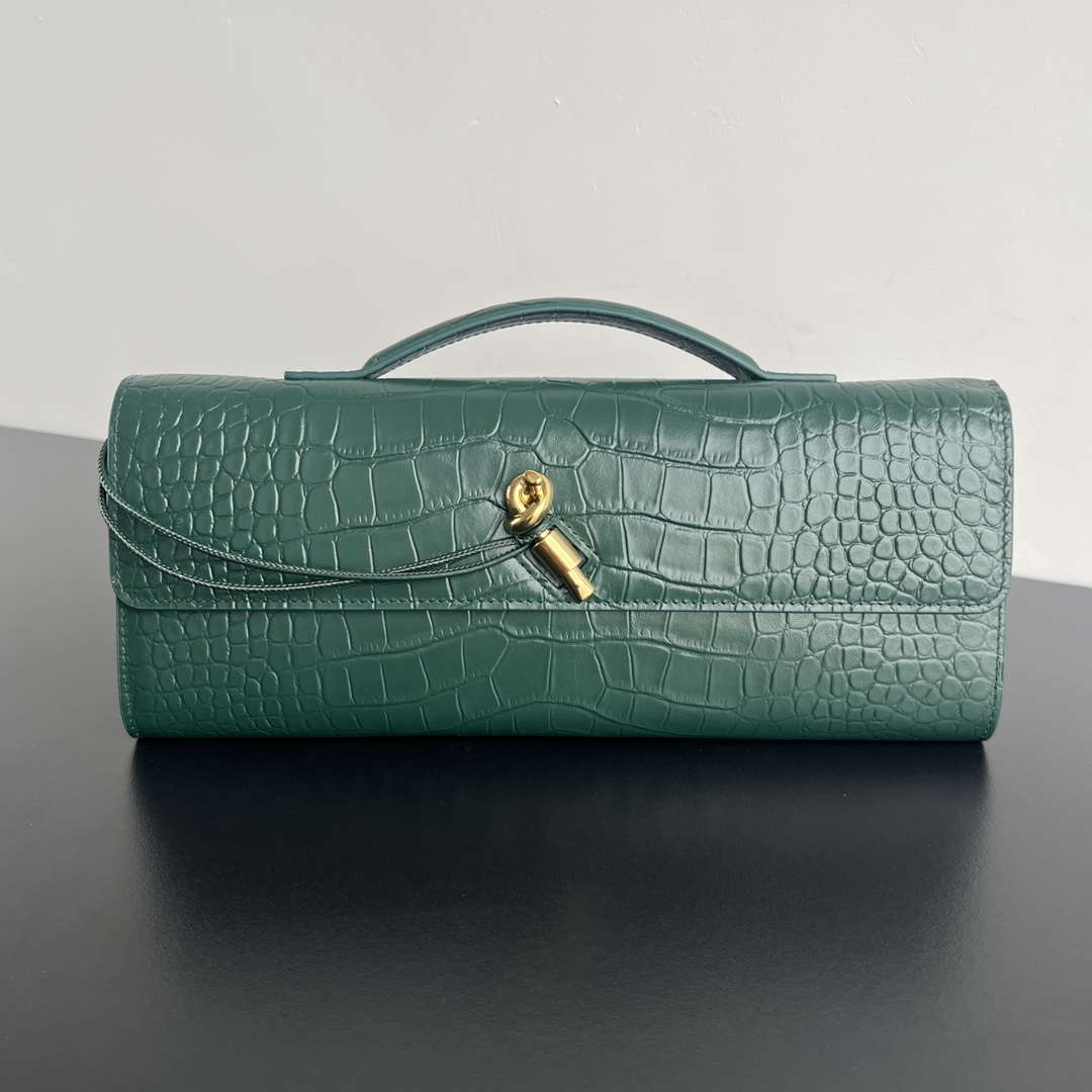 Bottega Veneta BV 741511 Long Clutch Andiamo With Handle Emerald Crocodile-grain Lambskin leather Green