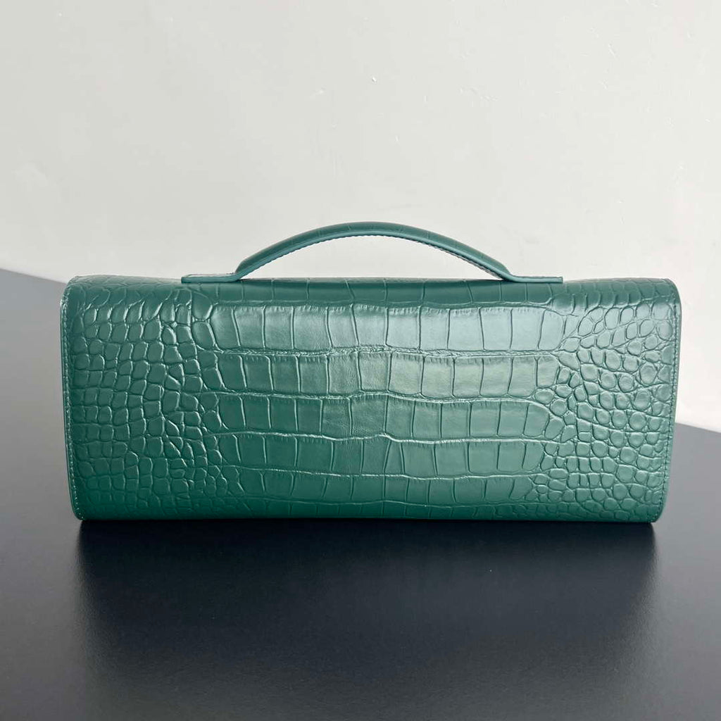 Bottega Veneta BV 741511 Long Clutch Andiamo With Handle Emerald Crocodile-grain Lambskin leather Green