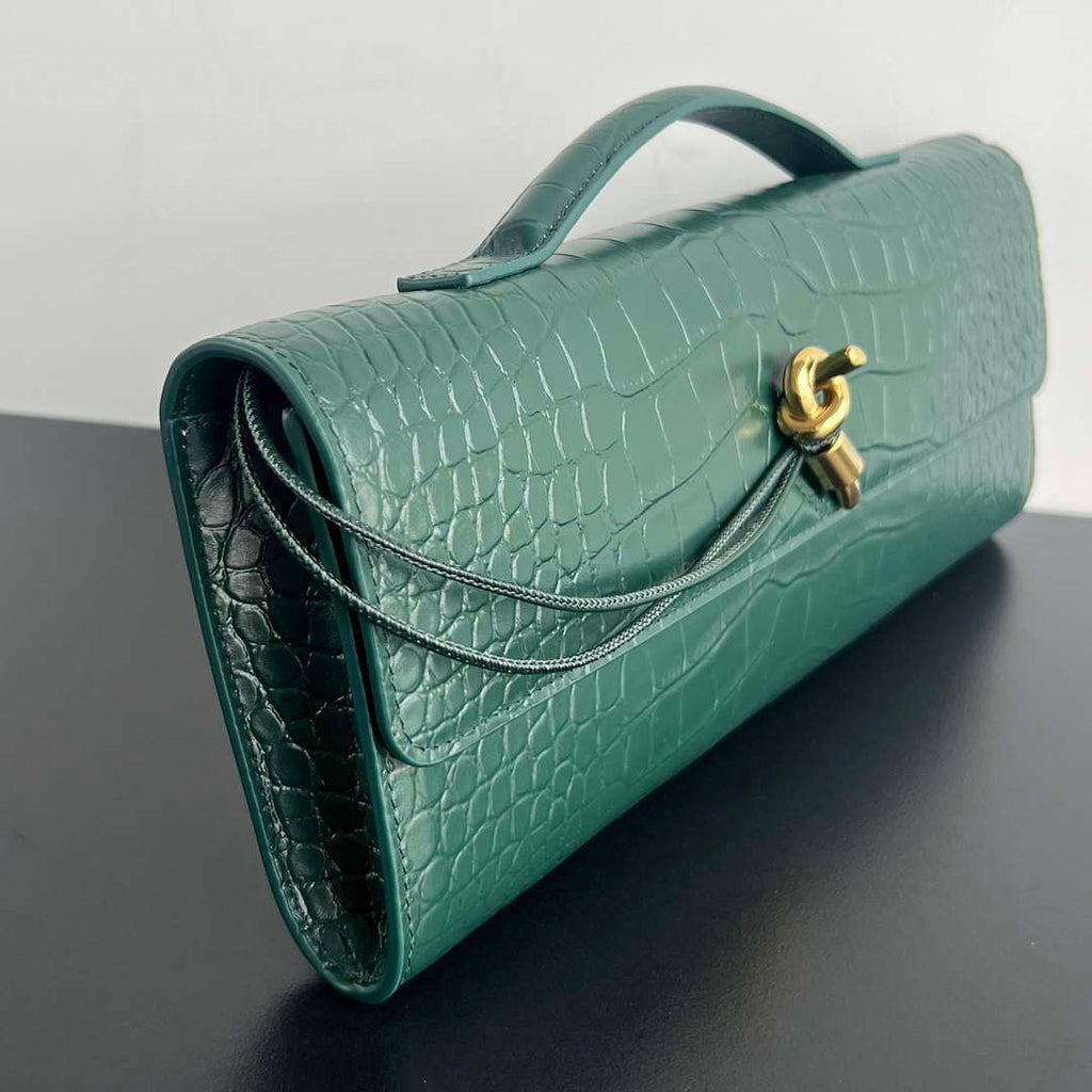 Bottega Veneta BV 741511 Long Clutch Andiamo With Handle Emerald Crocodile-grain Lambskin leather Green