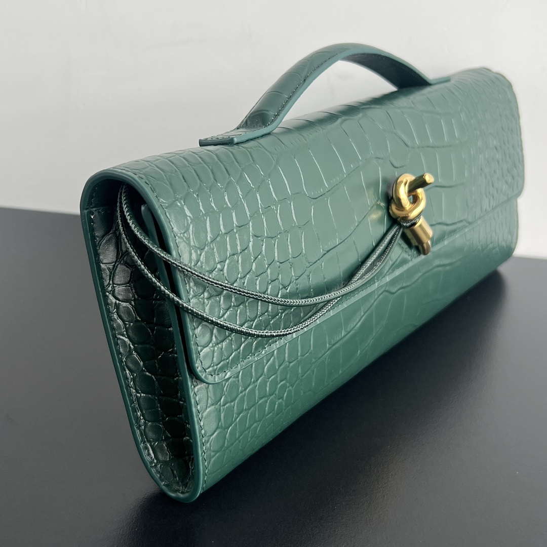 Bottega Veneta BV 741511 Long Clutch Andiamo With Handle Emerald Crocodile-grain Lambskin leather Green