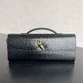 Bottega Veneta BV 741511 Long Clutch Andiamo With Handle Emerald Crocodile-grain Lambskin leather Black