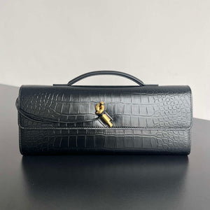 Bottega Veneta BV 741511 Long Clutch Andiamo With Handle Emerald Crocodile-grain Lambskin leather Black - Default Title - View 1