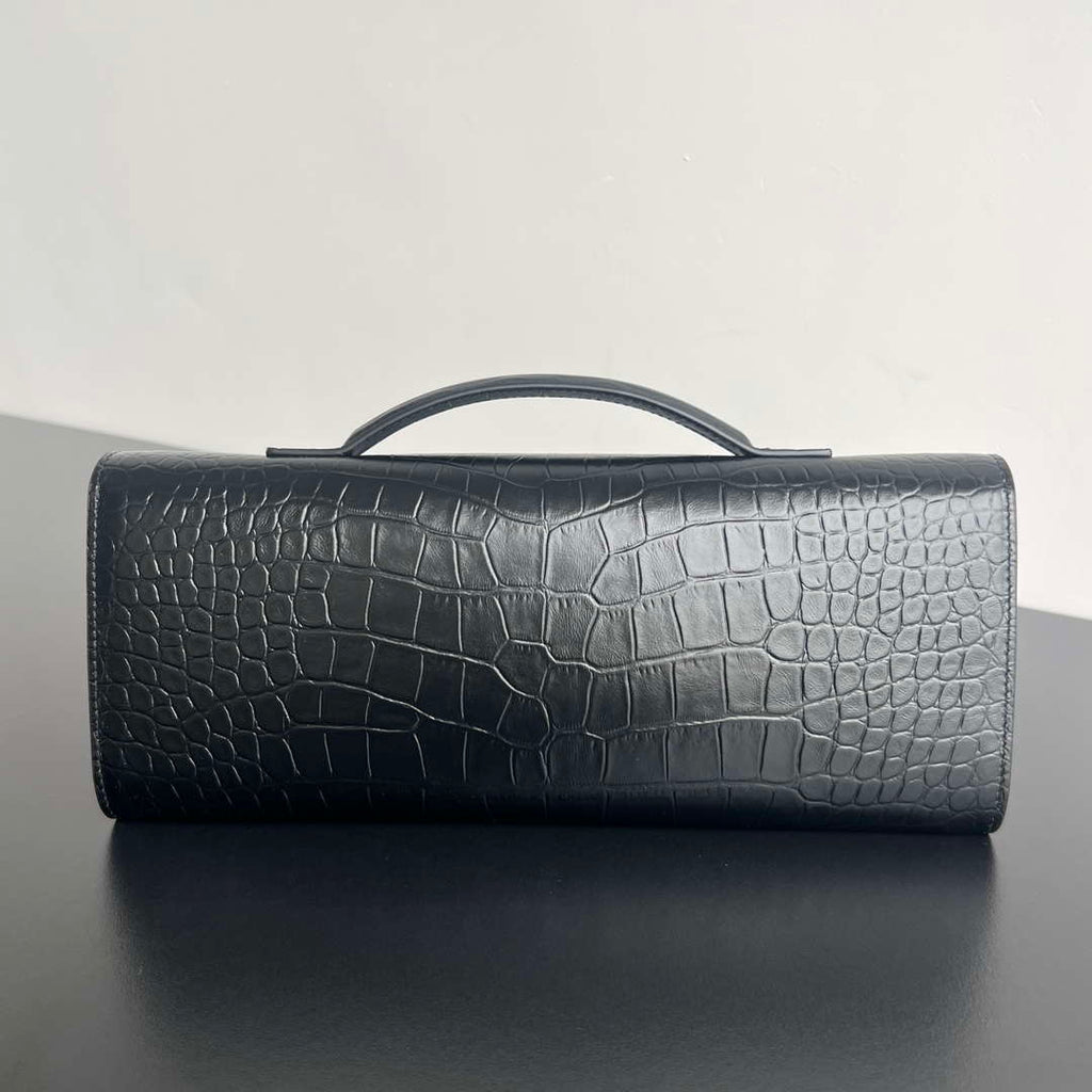Bottega Veneta BV 741511 Long Clutch Andiamo With Handle Emerald Crocodile-grain Lambskin leather Black