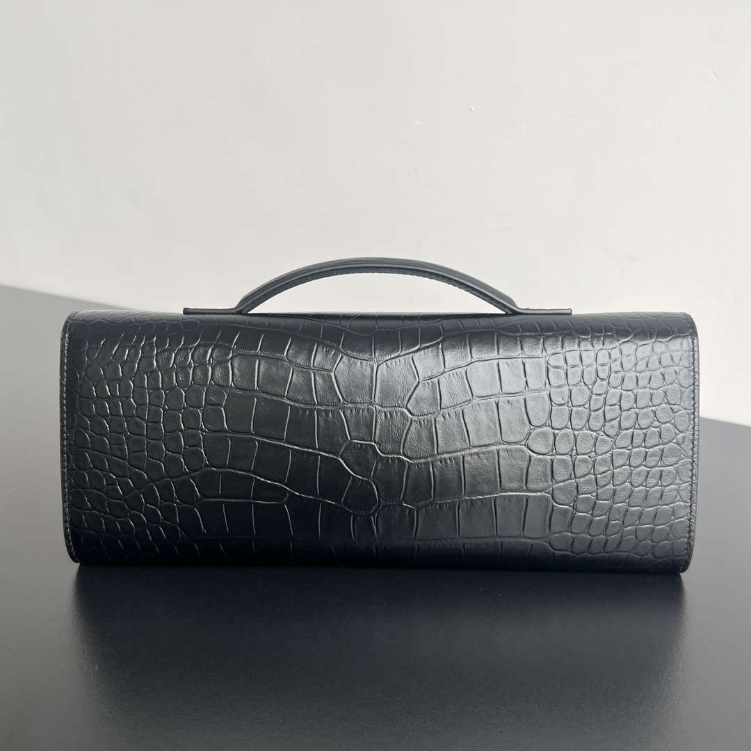 Bottega Veneta BV 741511 Long Clutch Andiamo With Handle Emerald Crocodile-grain Lambskin leather Black