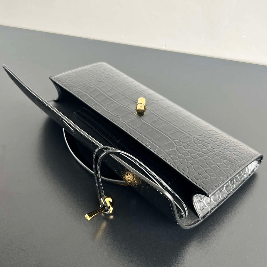 Bottega Veneta BV 741511 Long Clutch Andiamo With Handle Emerald Crocodile-grain Lambskin leather Black