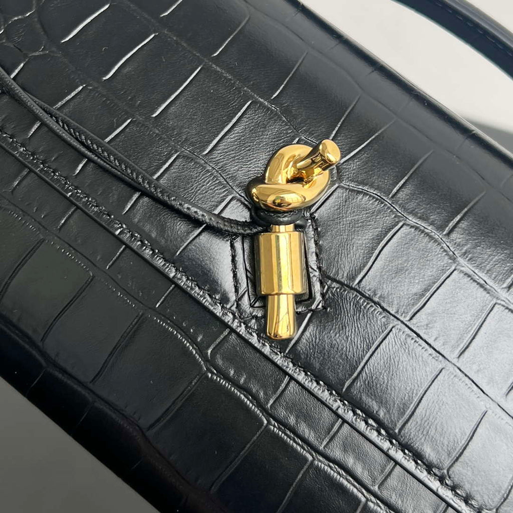 Bottega Veneta BV 741511 Long Clutch Andiamo With Handle Emerald Crocodile-grain Lambskin leather Black