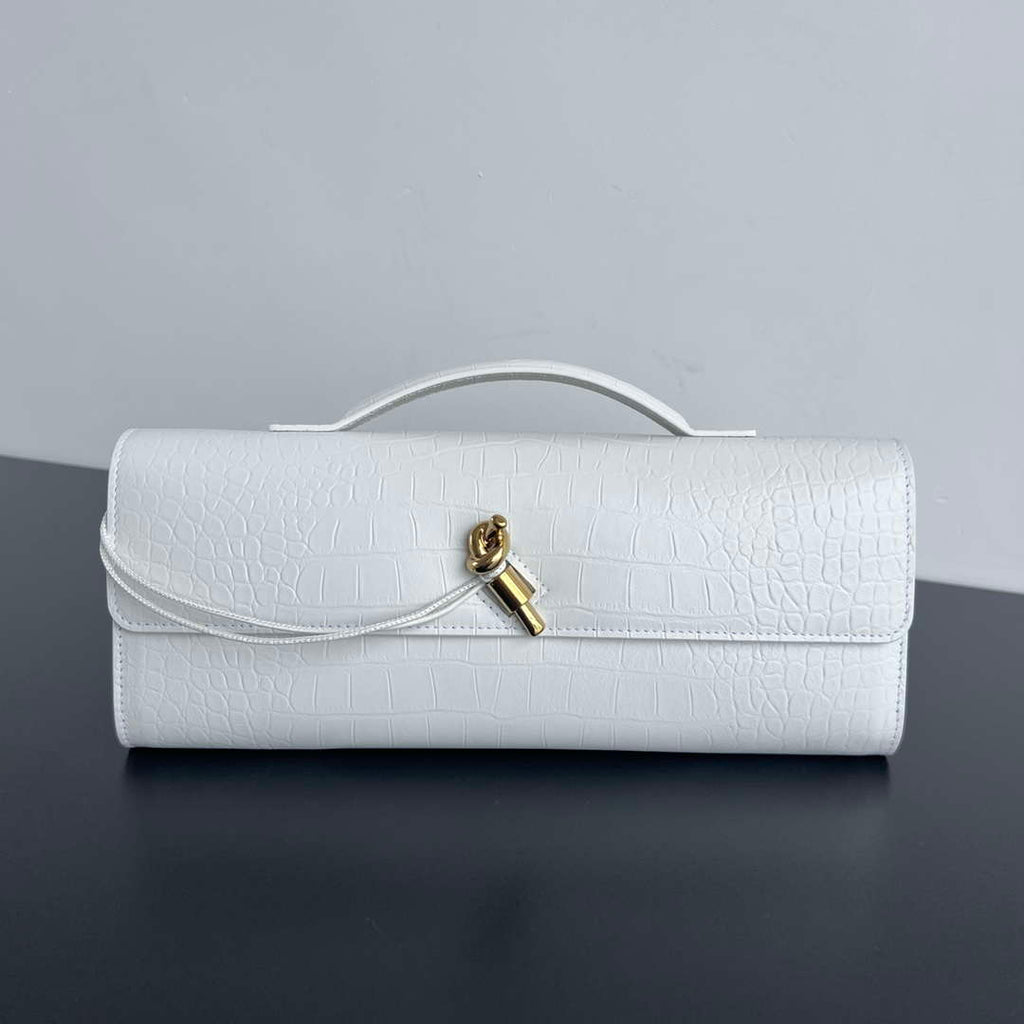 Bottega Veneta BV 741511 Long Clutch Andiamo With Handle Emerald Crocodile-grain Lambskin leather White