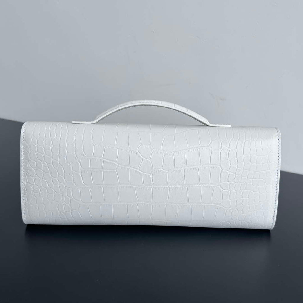 Bottega Veneta BV 741511 Long Clutch Andiamo With Handle Emerald Crocodile-grain Lambskin leather White