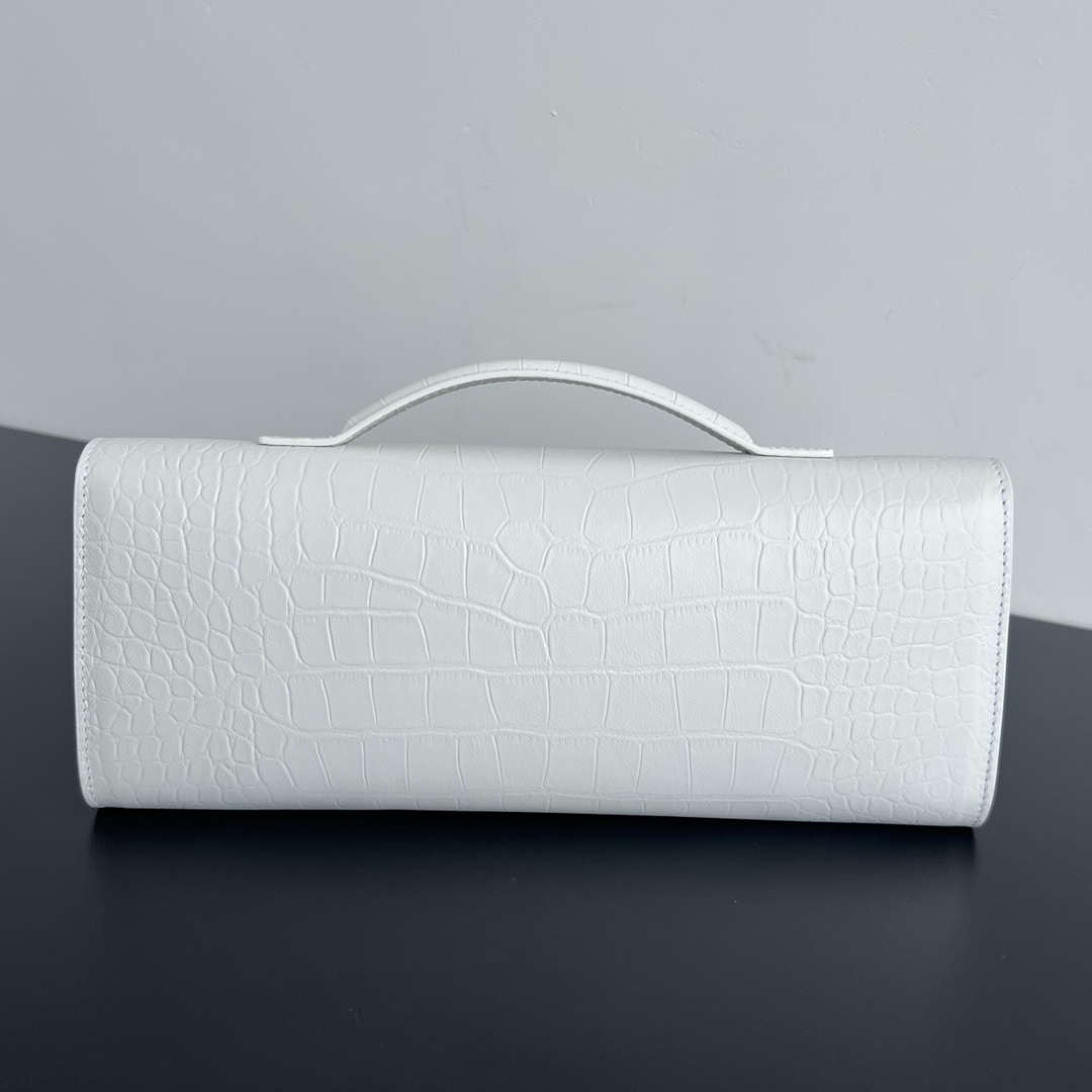 Bottega Veneta BV 741511 Long Clutch Andiamo With Handle Emerald Crocodile-grain Lambskin leather White