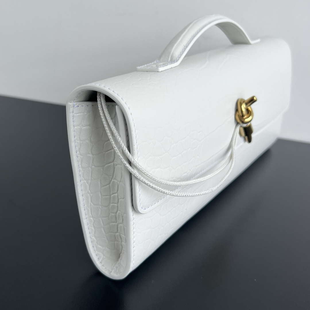 Bottega Veneta BV 741511 Long Clutch Andiamo With Handle Emerald Crocodile-grain Lambskin leather White