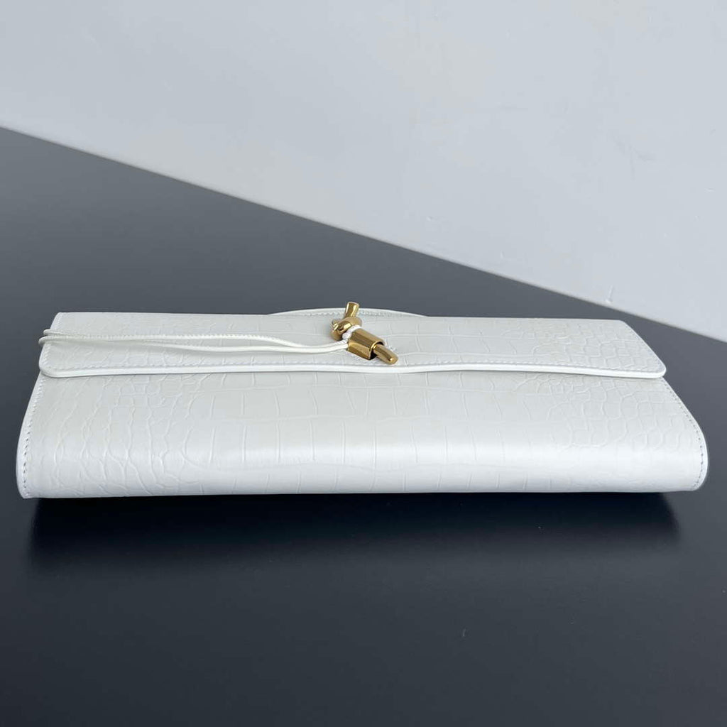 Bottega Veneta BV 741511 Long Clutch Andiamo With Handle Emerald Crocodile-grain Lambskin leather White