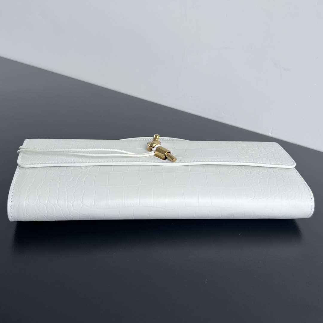 Bottega Veneta BV 741511 Long Clutch Andiamo With Handle Emerald Crocodile-grain Lambskin leather White