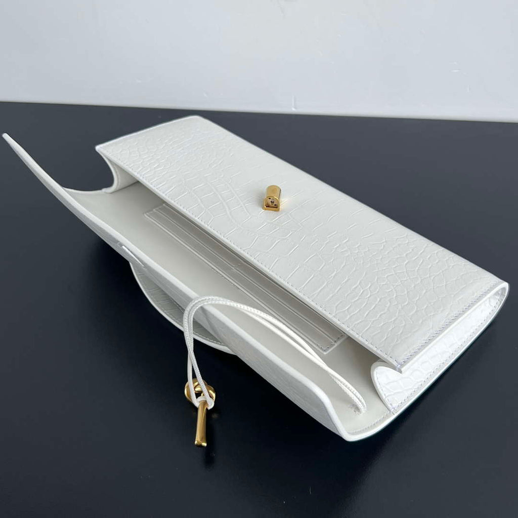Bottega Veneta BV 741511 Long Clutch Andiamo With Handle Emerald Crocodile-grain Lambskin leather White