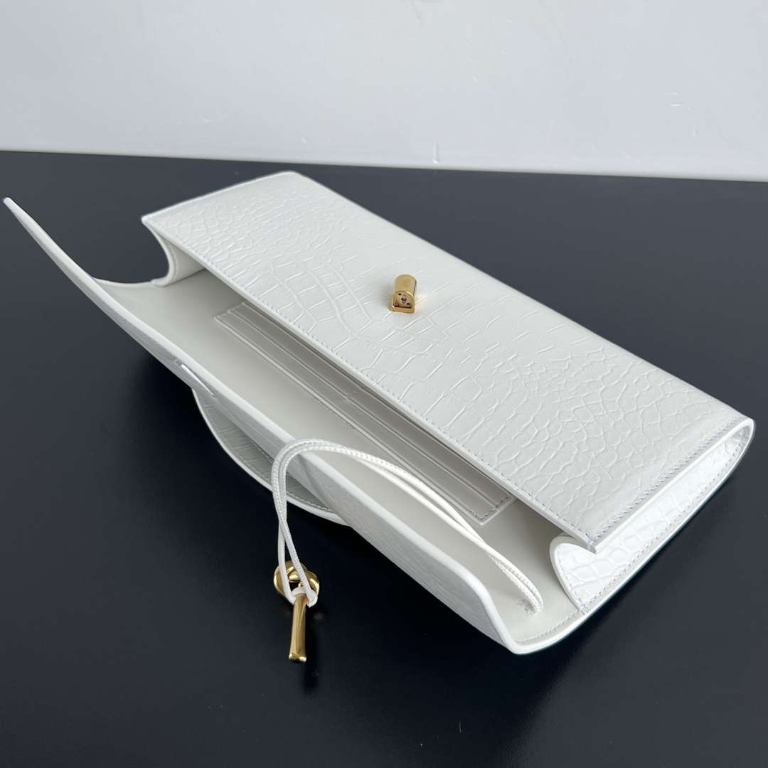 Bottega Veneta BV 741511 Long Clutch Andiamo With Handle Emerald Crocodile-grain Lambskin leather White