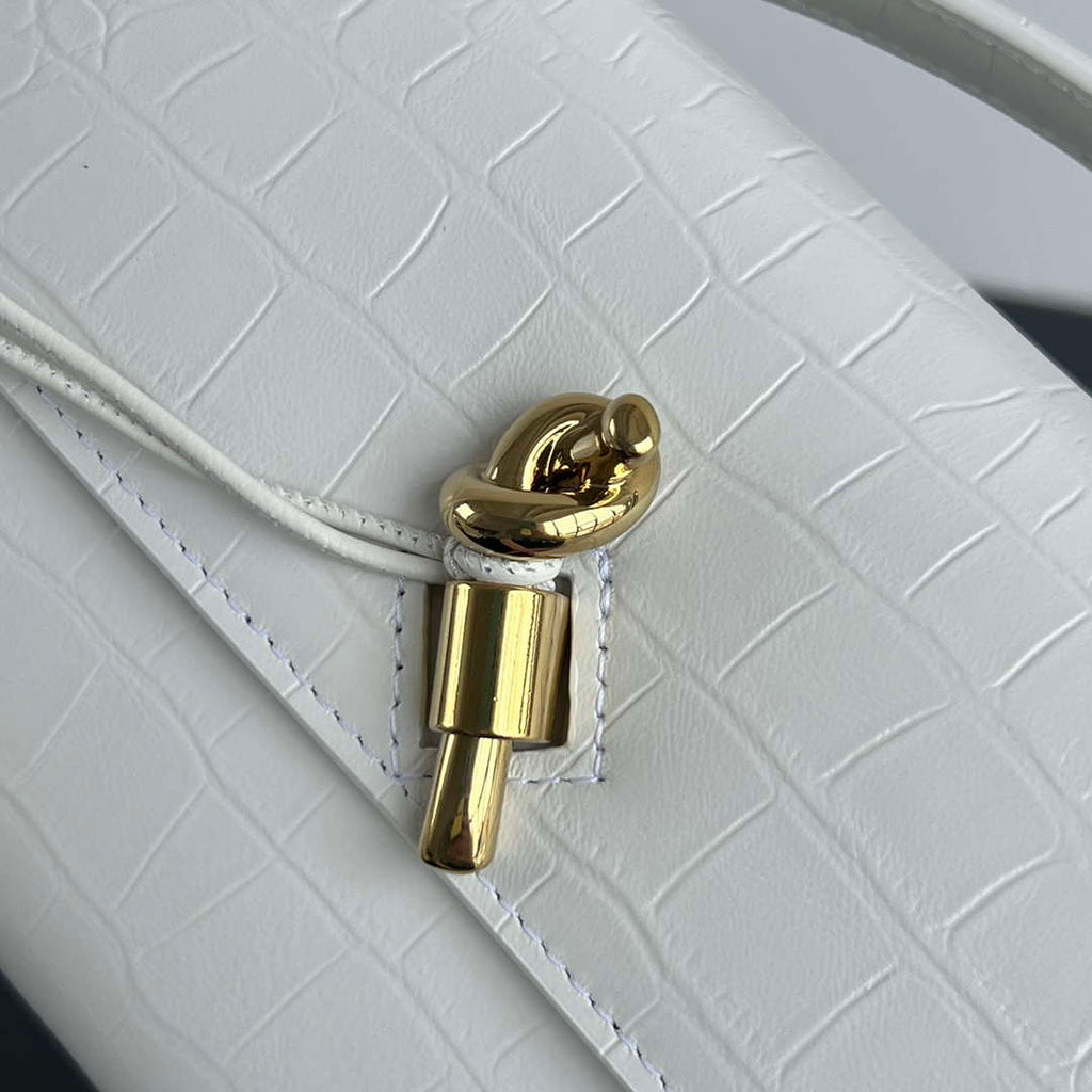 Bottega Veneta BV 741511 Long Clutch Andiamo With Handle Emerald Crocodile-grain Lambskin leather White