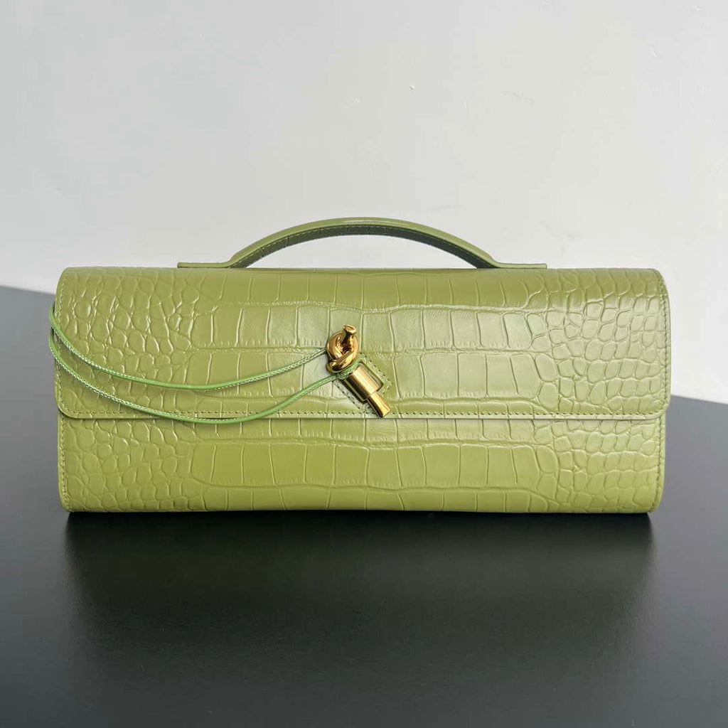 Bottega Veneta BV 741511 Long Clutch Andiamo With Handle Emerald Crocodile-grain Lambskin leather Lemon Green