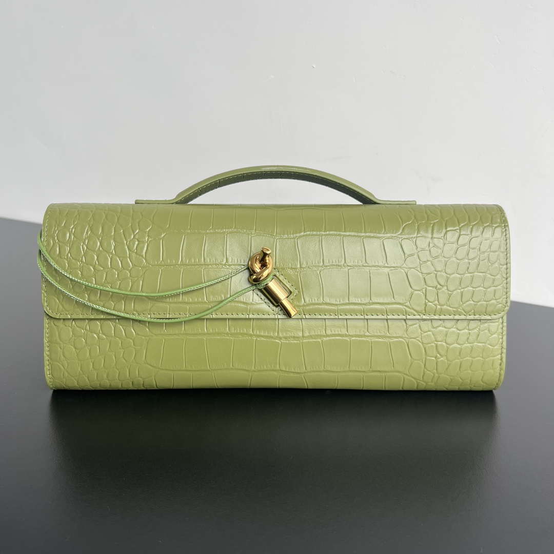 Bottega Veneta BV 741511 Long Clutch Andiamo With Handle Emerald Crocodile-grain Lambskin leather Lemon Green - Default Title - View 1