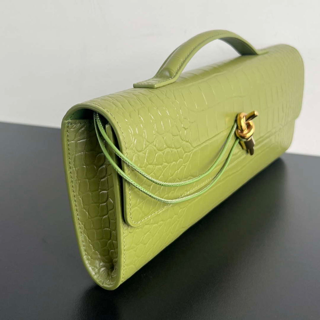 Bottega Veneta BV 741511 Long Clutch Andiamo With Handle Emerald Crocodile-grain Lambskin leather Lemon Green
