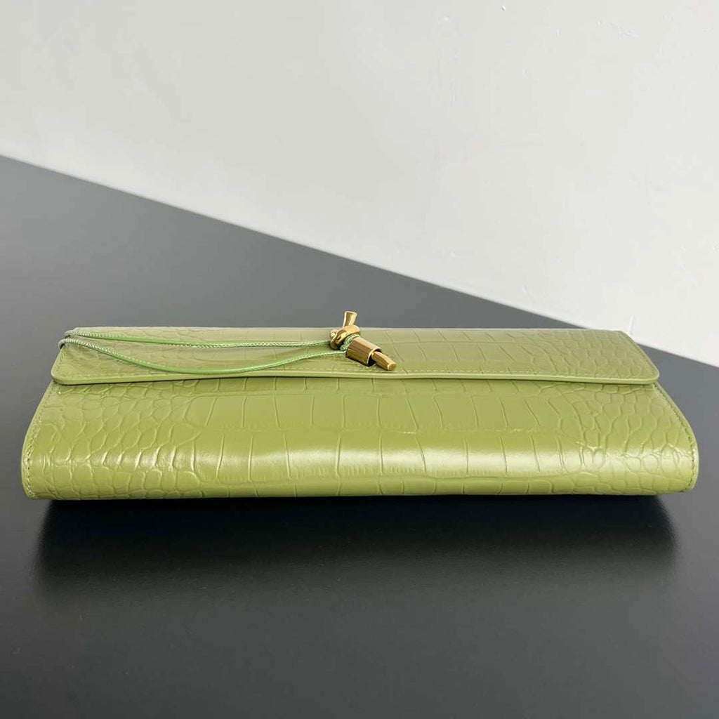 Bottega Veneta BV 741511 Long Clutch Andiamo With Handle Emerald Crocodile-grain Lambskin leather Lemon Green