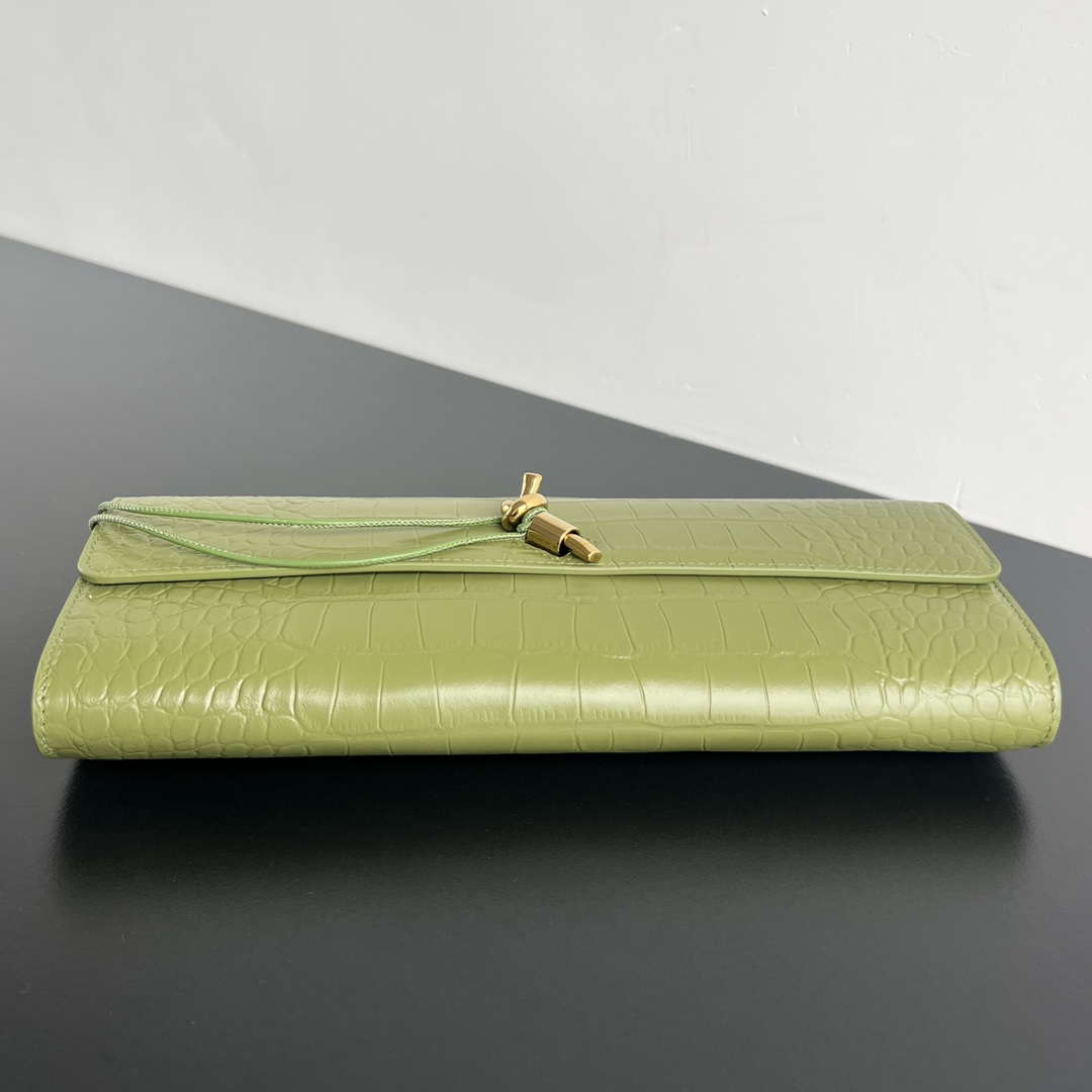Bottega Veneta BV 741511 Long Clutch Andiamo With Handle Emerald Crocodile-grain Lambskin leather Lemon Green