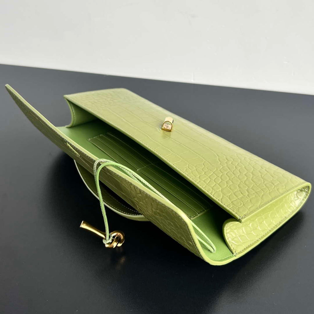 Bottega Veneta BV 741511 Long Clutch Andiamo With Handle Emerald Crocodile-grain Lambskin leather Lemon Green