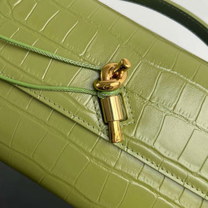 Bottega Veneta BV 741511 Long Clutch Andiamo With Handle Emerald Crocodile-grain Lambskin leather Lemon Green - Default Title - View 6