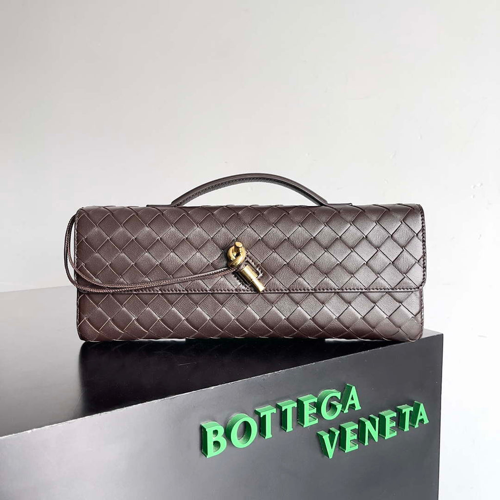 Bottega Veneta BV 741511 Long Clutch Andiamo With Handle Emerald Dark Brown