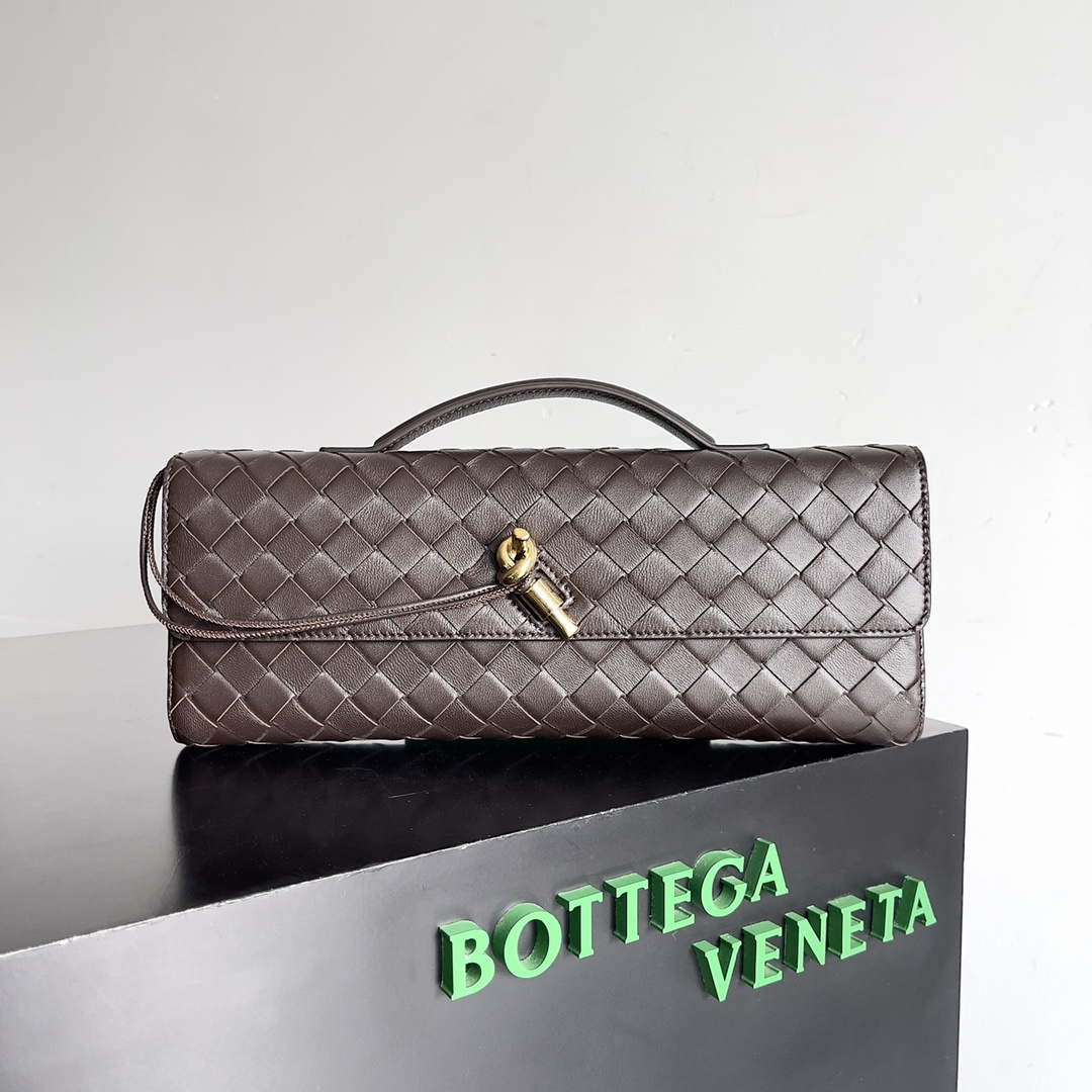 Bottega Veneta BV 741511 Long Clutch Andiamo With Handle Emerald Dark Brown - Default Title - View 1