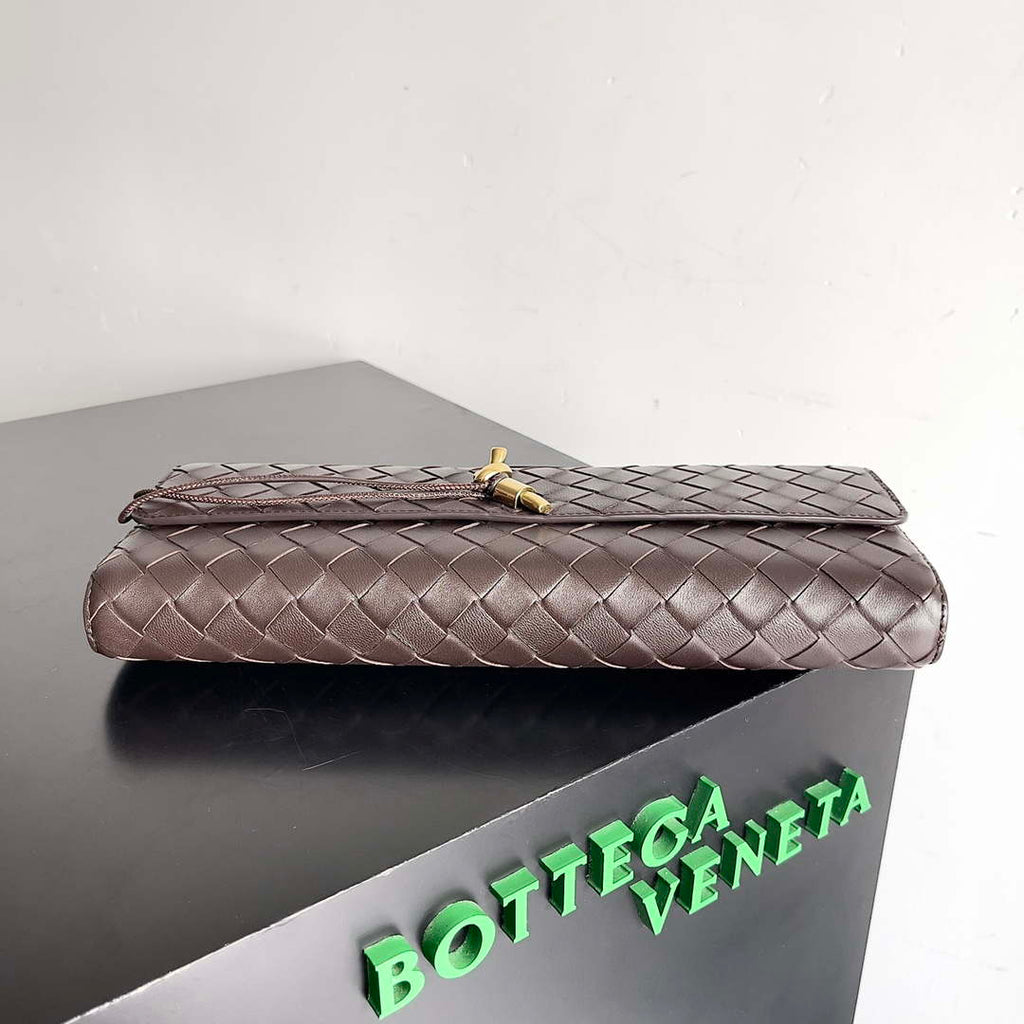 Bottega Veneta BV 741511 Long Clutch Andiamo With Handle Emerald Dark Brown