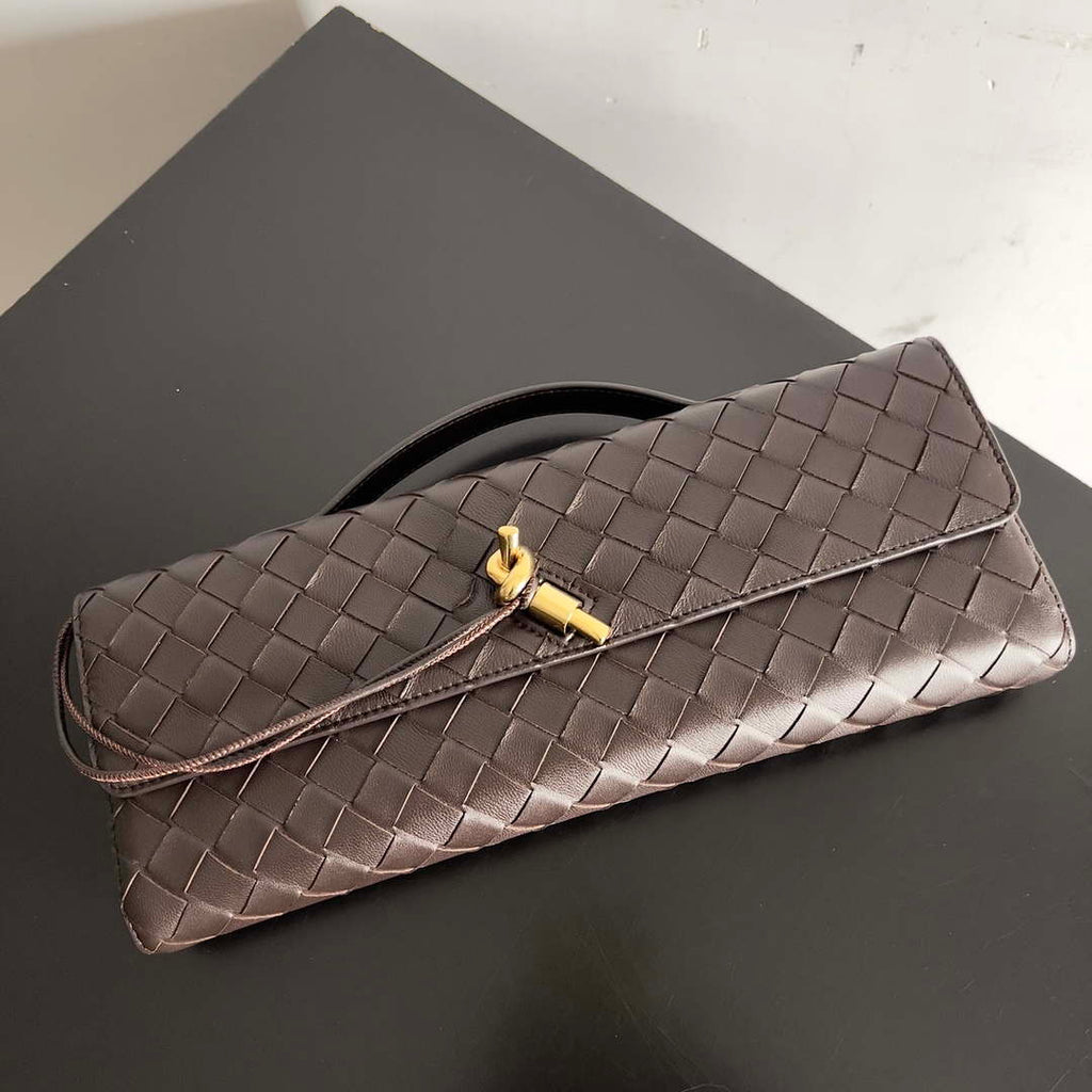 Bottega Veneta BV 741511 Long Clutch Andiamo With Handle Emerald Dark Brown