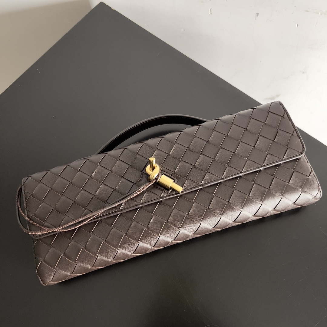 Bottega Veneta BV 741511 Long Clutch Andiamo With Handle Emerald Dark Brown - Default Title - View 6