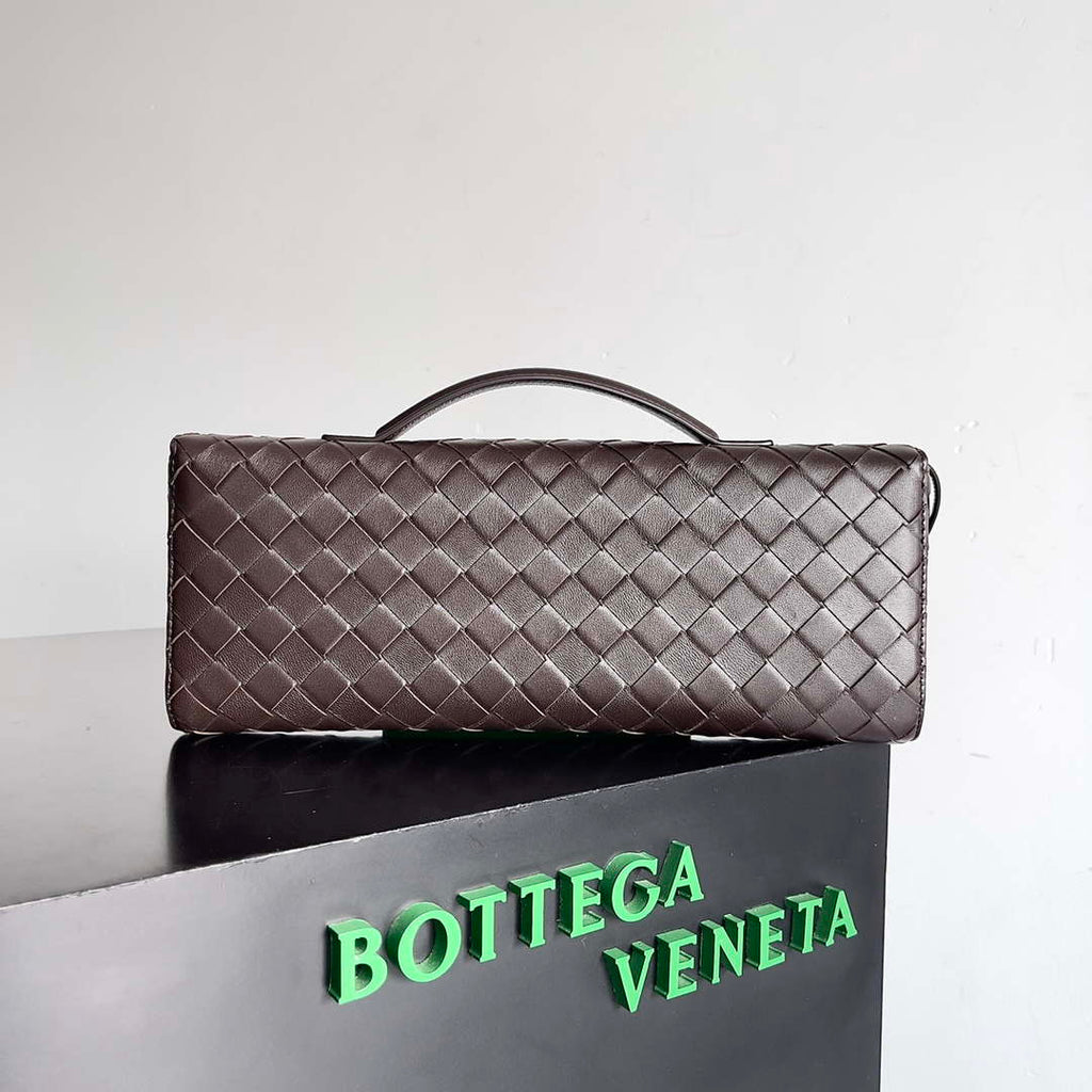 Bottega Veneta BV 741511 Long Clutch Andiamo With Handle Emerald Dark Brown