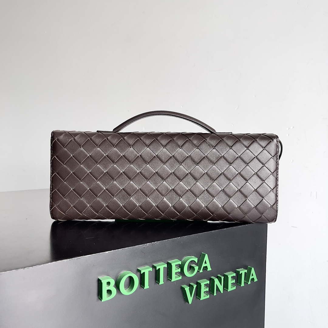 Bottega Veneta BV 741511 Long Clutch Andiamo With Handle Emerald Dark Brown