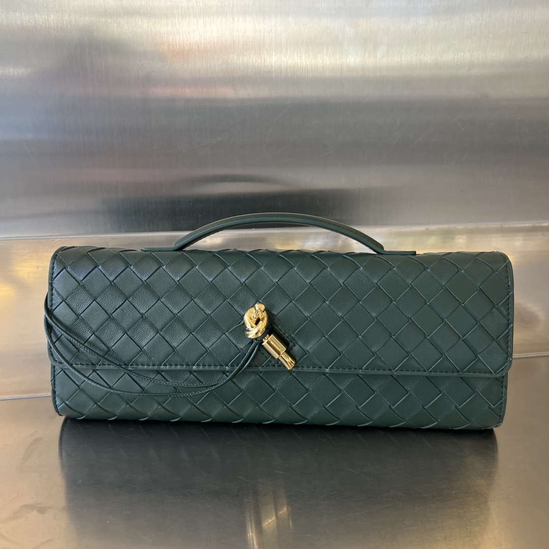 Bottega Veneta BV 741511 Long Clutch Andiamo With Handle Emerald Dark Green