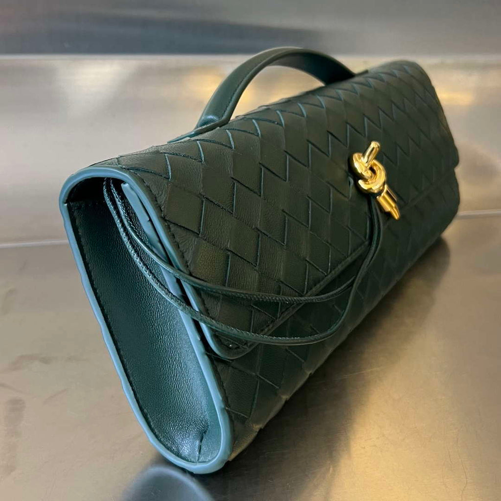 Bottega Veneta BV 741511 Long Clutch Andiamo With Handle Emerald Dark Green
