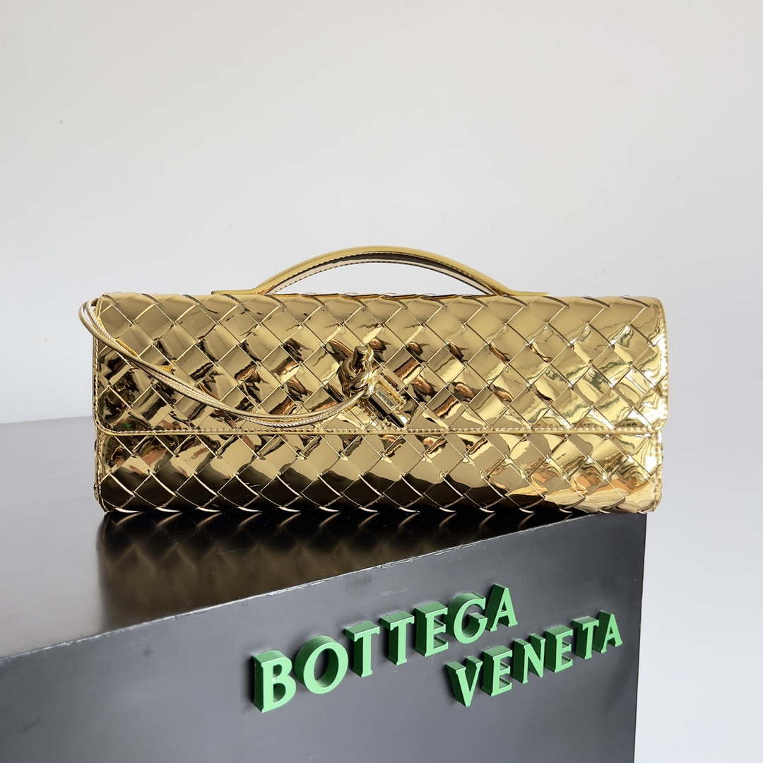 Bottega Veneta BV 741511 Long Clutch Andiamo With Handle Emerald Gold - Default Title - View 1
