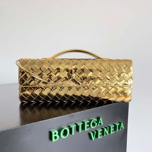 Bottega Veneta BV 741511 Long Clutch Andiamo With Handle Emerald Gold - Default Title - View 1