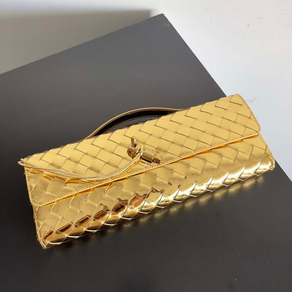 Bottega Veneta BV 741511 Long Clutch Andiamo With Handle Emerald Gold