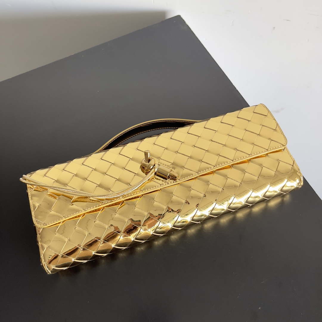 Bottega Veneta BV 741511 Long Clutch Andiamo With Handle Emerald Gold - Default Title - View 5