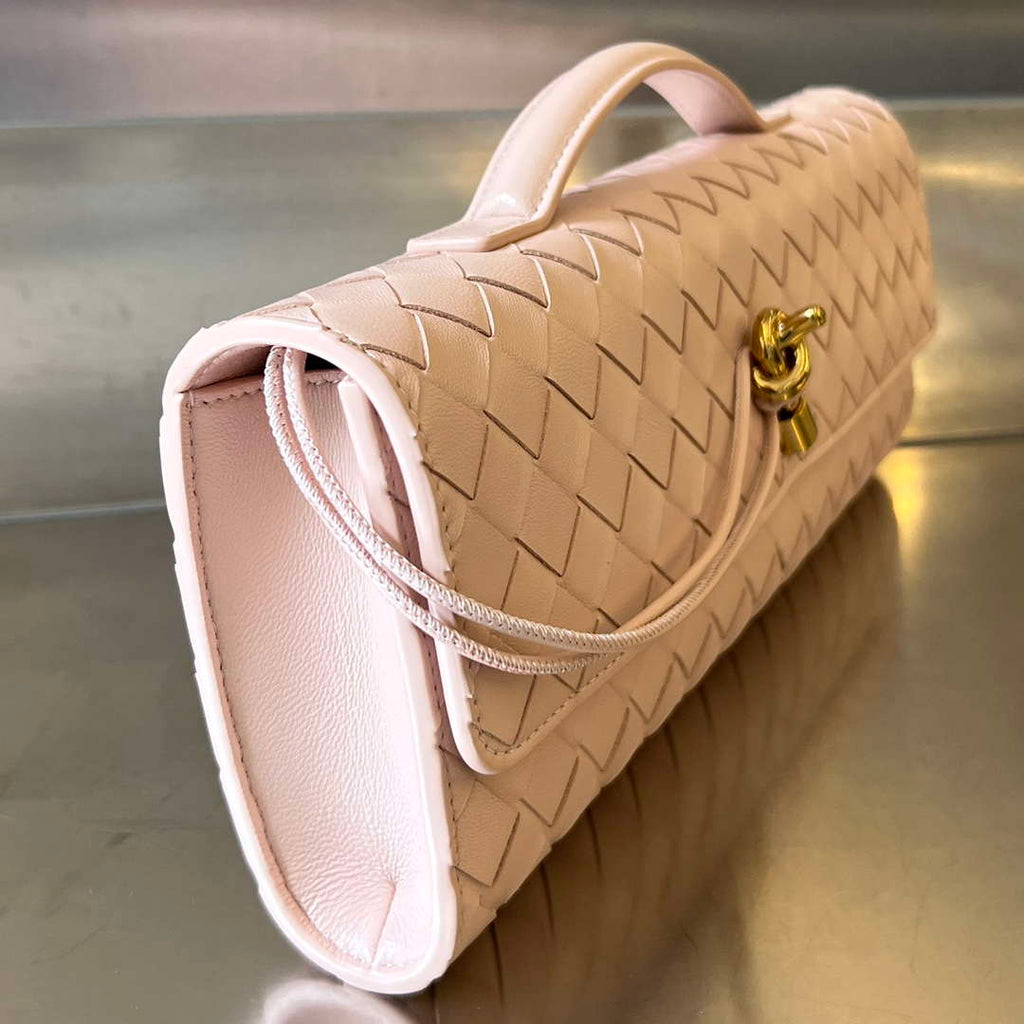 Bottega Veneta BV 741511 Long Clutch Andiamo With Handle Emerald Pink