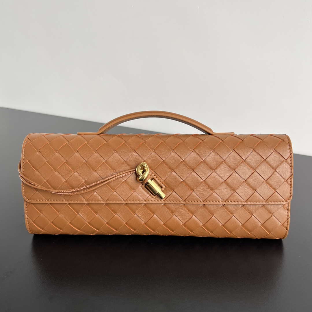 Bottega Veneta BV 741511 Long Clutch Andiamo With Handle Emerald Sand - Default Title - View 1