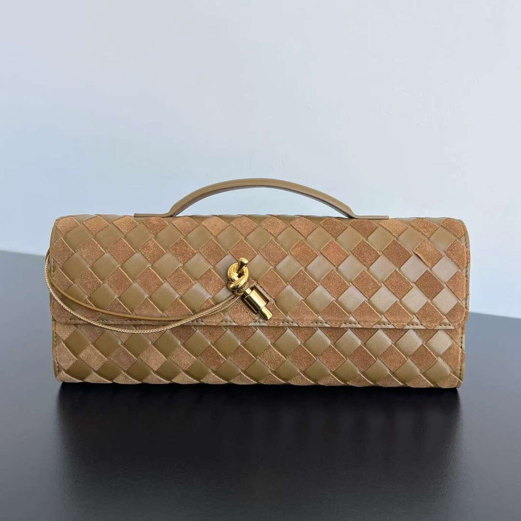 Bottega Veneta BV 741511 Long Clutch Andiamo With Handle Emerald Sand Suede