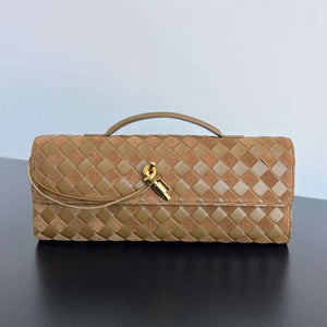 Bottega Veneta BV 741511 Long Clutch Andiamo With Handle Emerald Sand Suede - Default Title - View 1