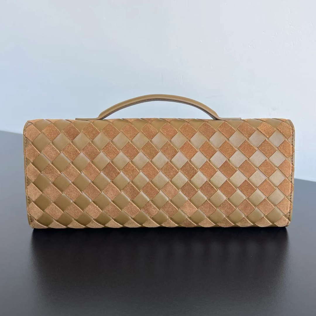Bottega Veneta BV 741511 Long Clutch Andiamo With Handle Emerald Sand Suede - Default Title - View 2