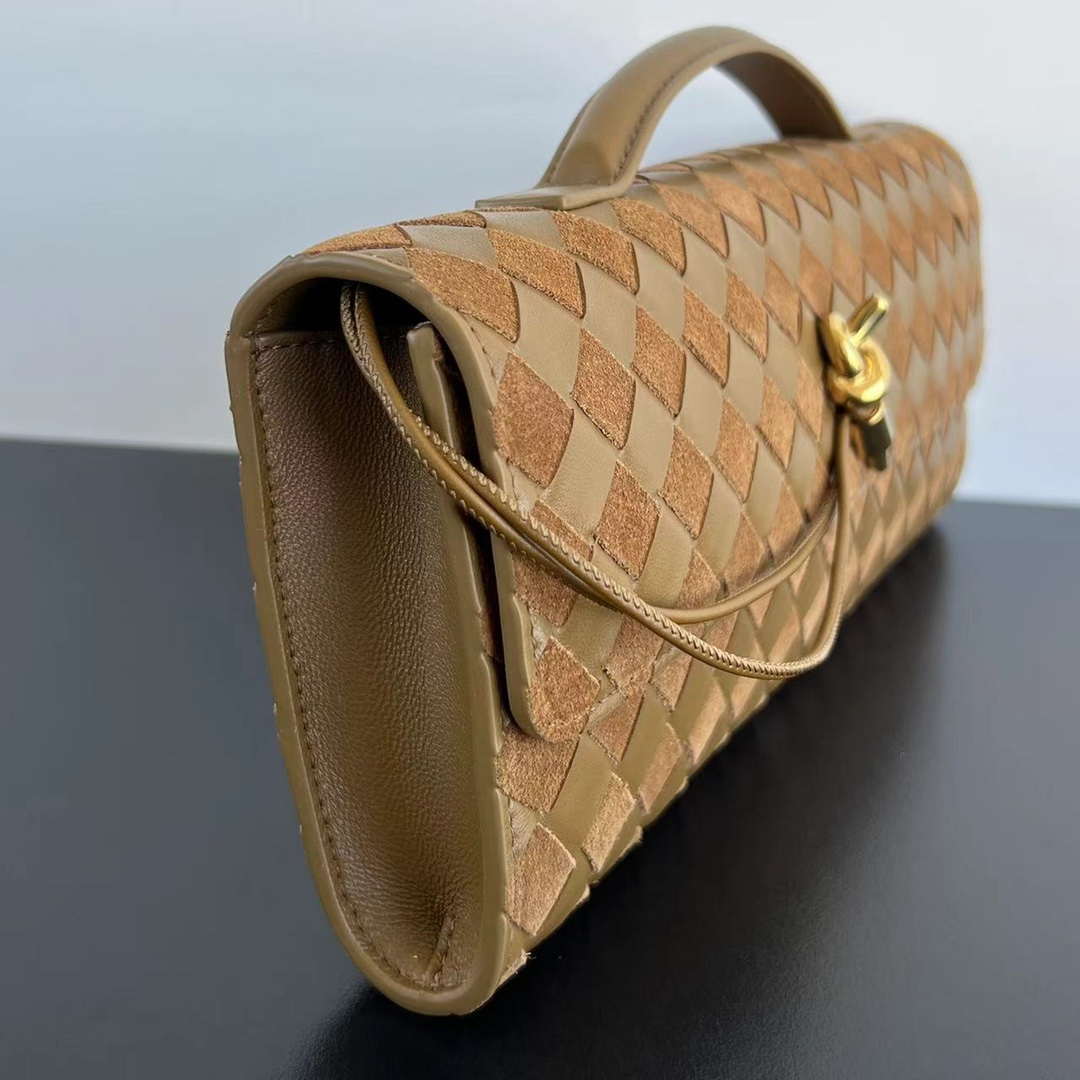 Bottega Veneta BV 741511 Long Clutch Andiamo With Handle Emerald Sand Suede
