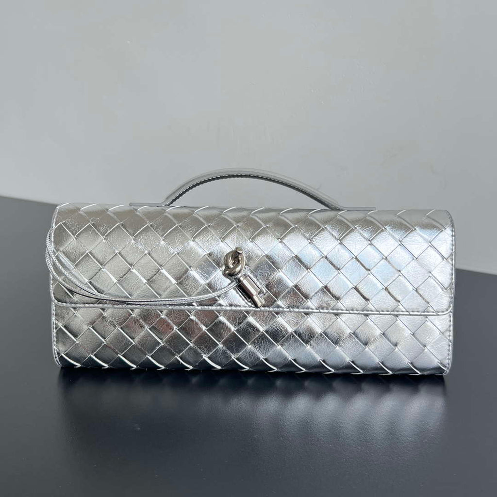 Bottega Veneta BV 741511 Long Clutch Andiamo With Handle Emerald Silver